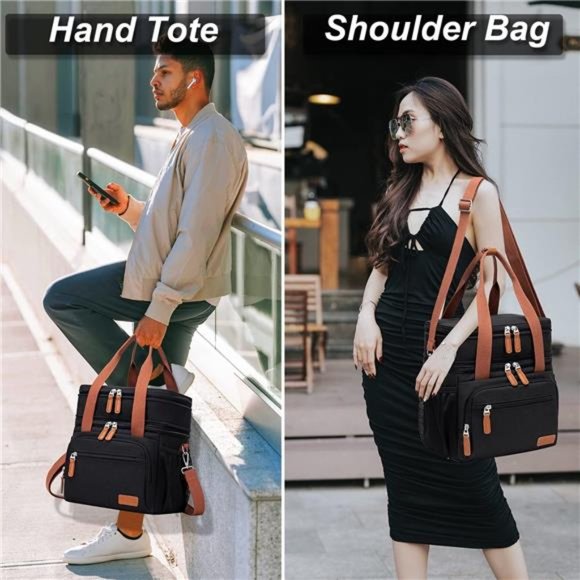 Lunch Bag For Women Men-Dual Compartment Large Lunch Box For Men (15L, Black) - Picture 6 of 7